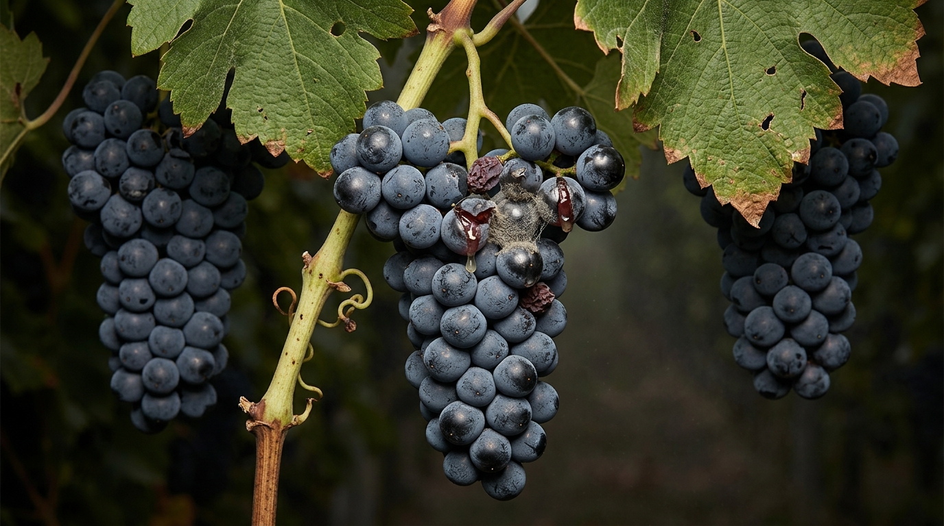 pinot noir grape clusters on the vine