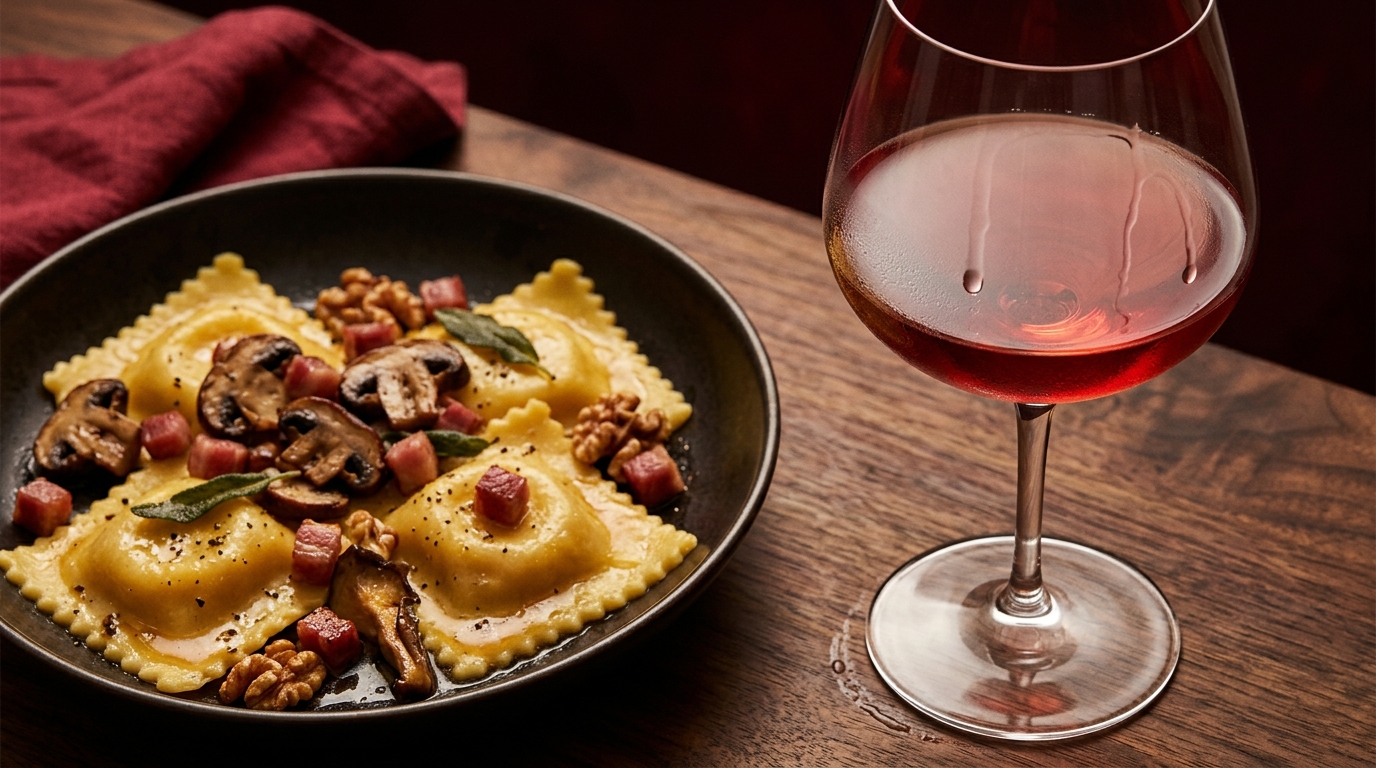 red wine with butternut squash ravioli