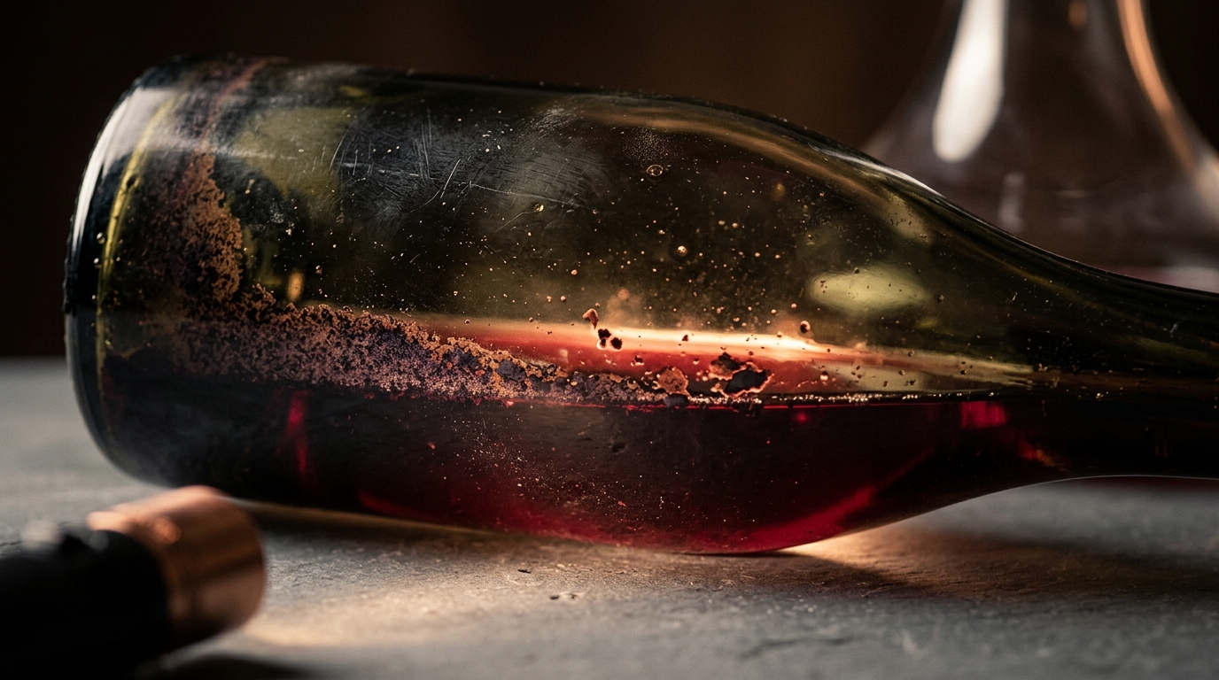 sediment in an old bottle of wine
