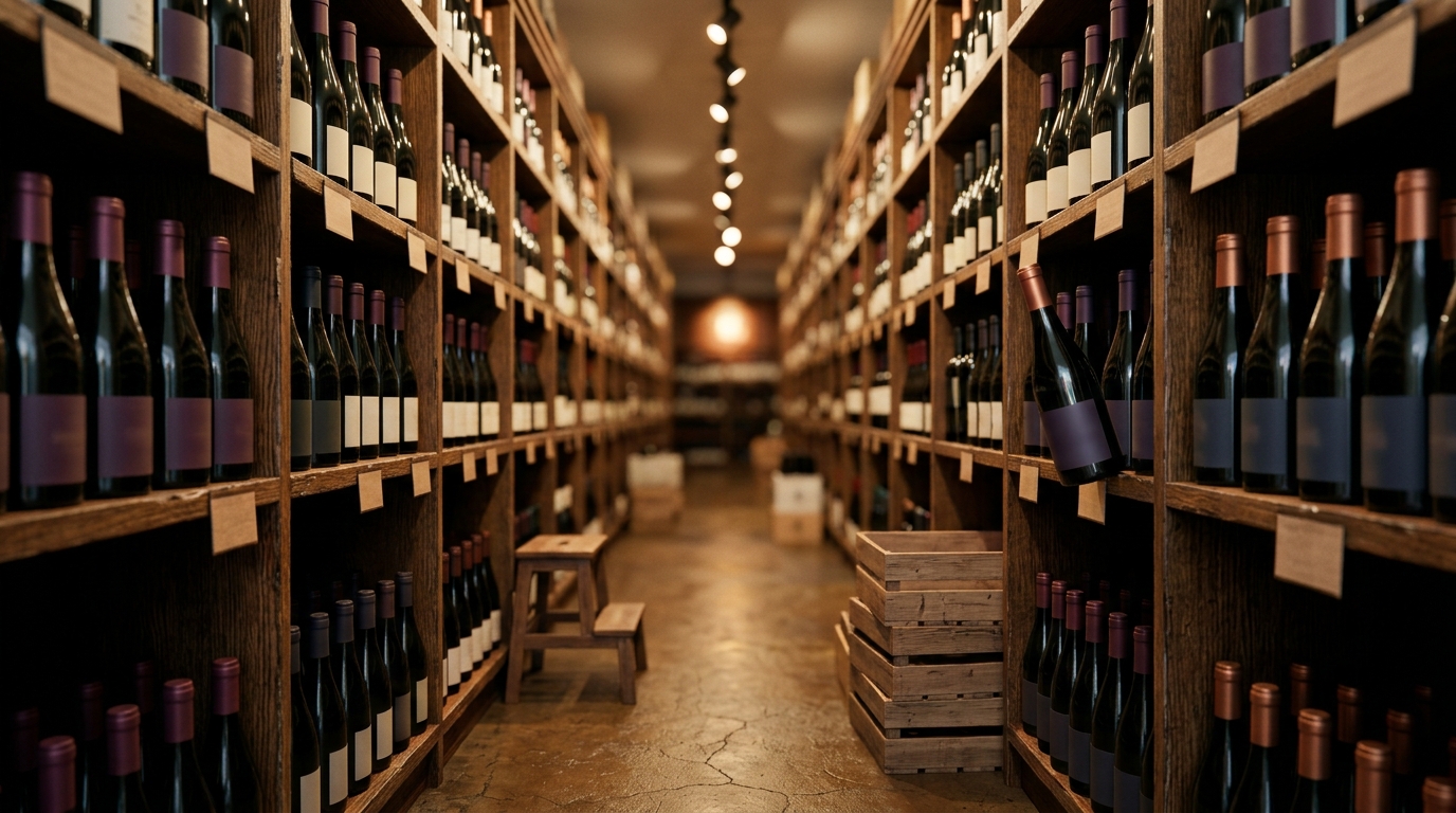 choosing Pinot Noir in a wine shop