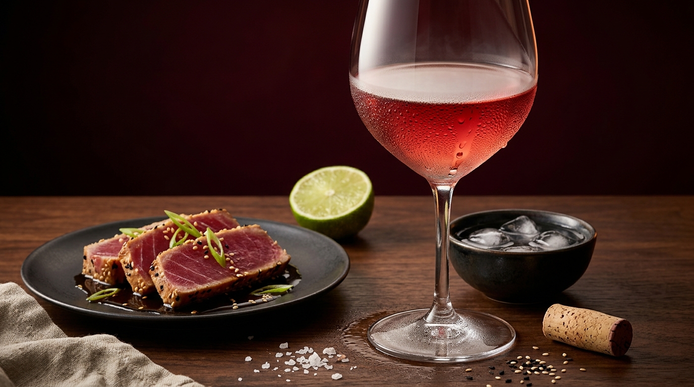 seared tuna chilled red wine