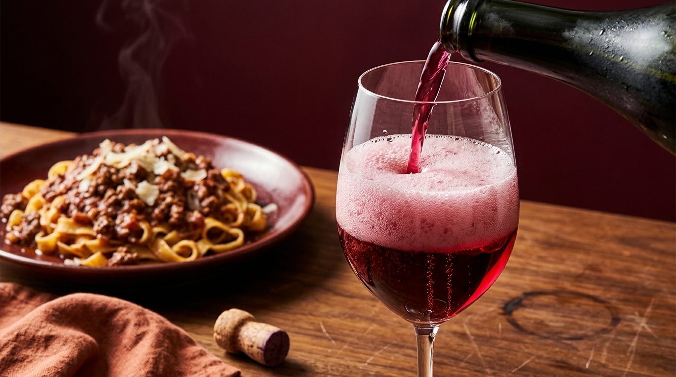 dry lambrusco with bolognese