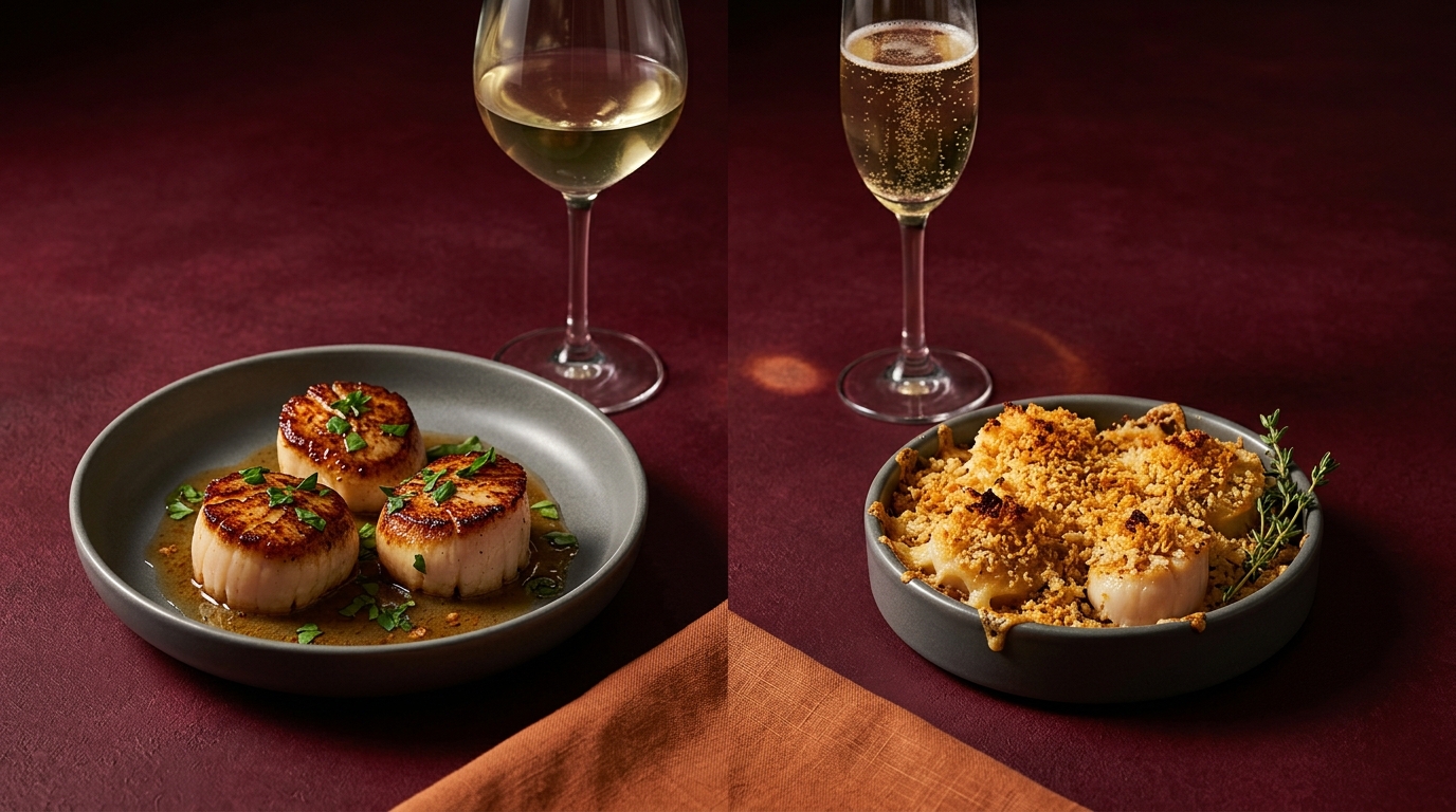 seared and baked scallops with wine pairings