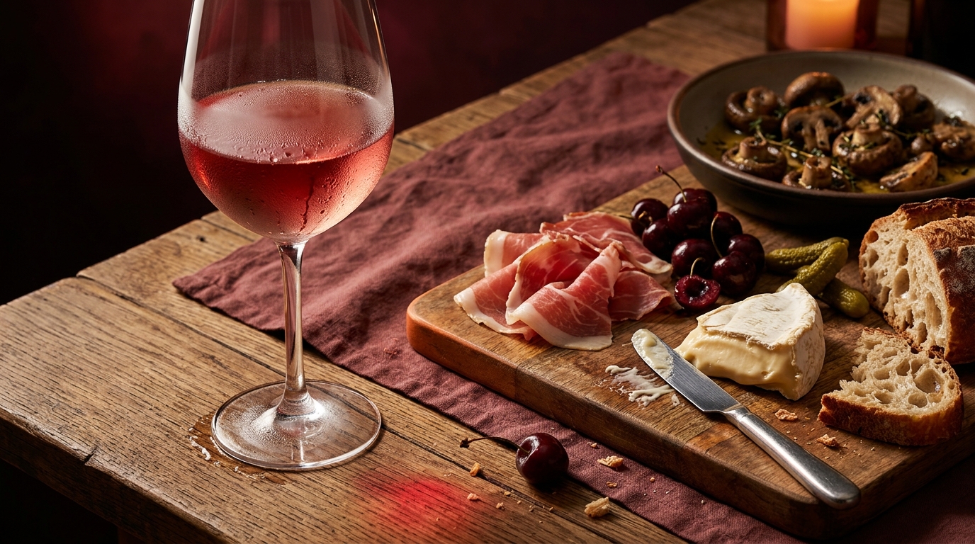 chilled light red wine with food