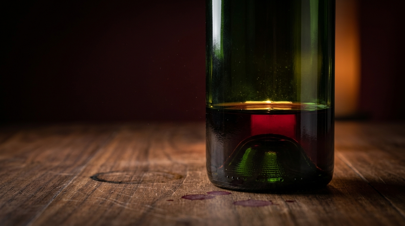the last of a 750 ml bottle of wine poured out