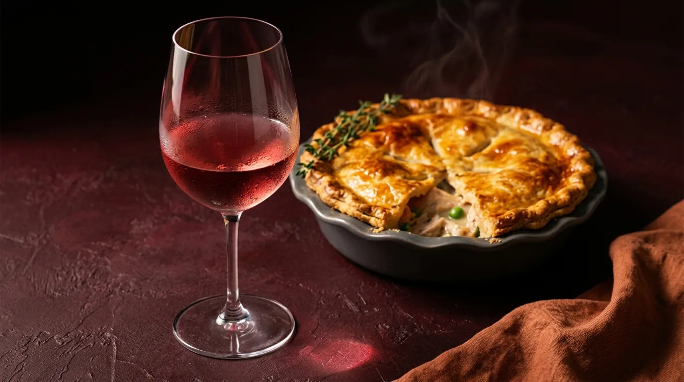 light red wine served with chicken pot pie