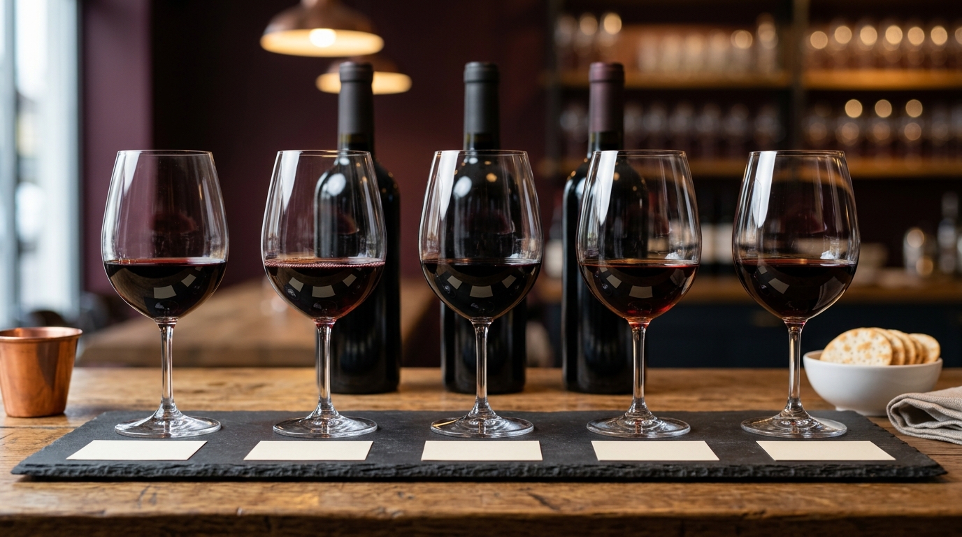 Wines similar to Cabernet Sauvignon: a tasting flight of five bold red wines side by side