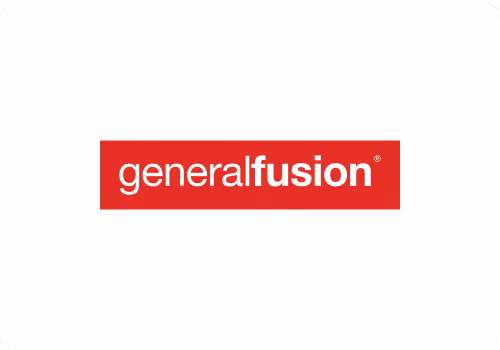 Generalfusion company logo with white text on a red rectangular background.