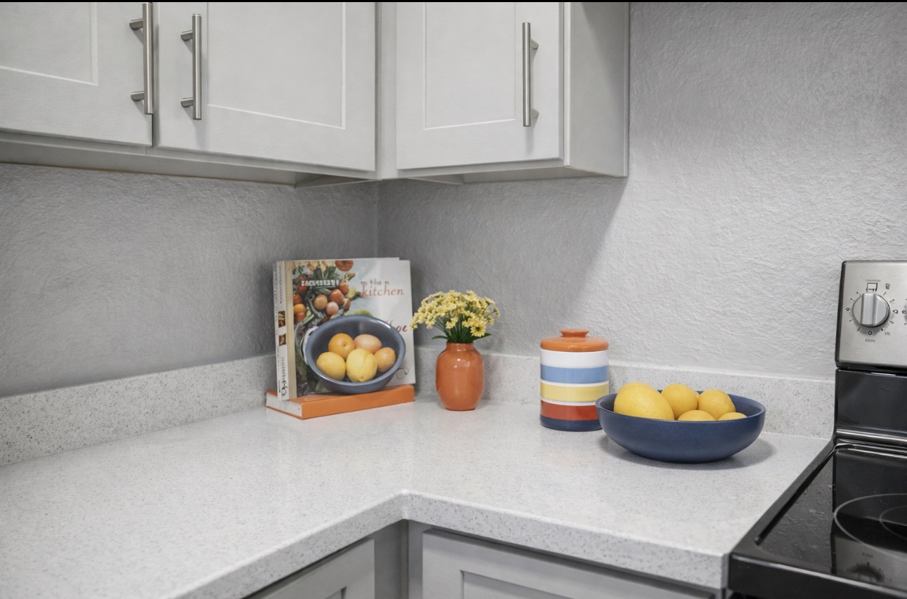 kitchen counter with cook book