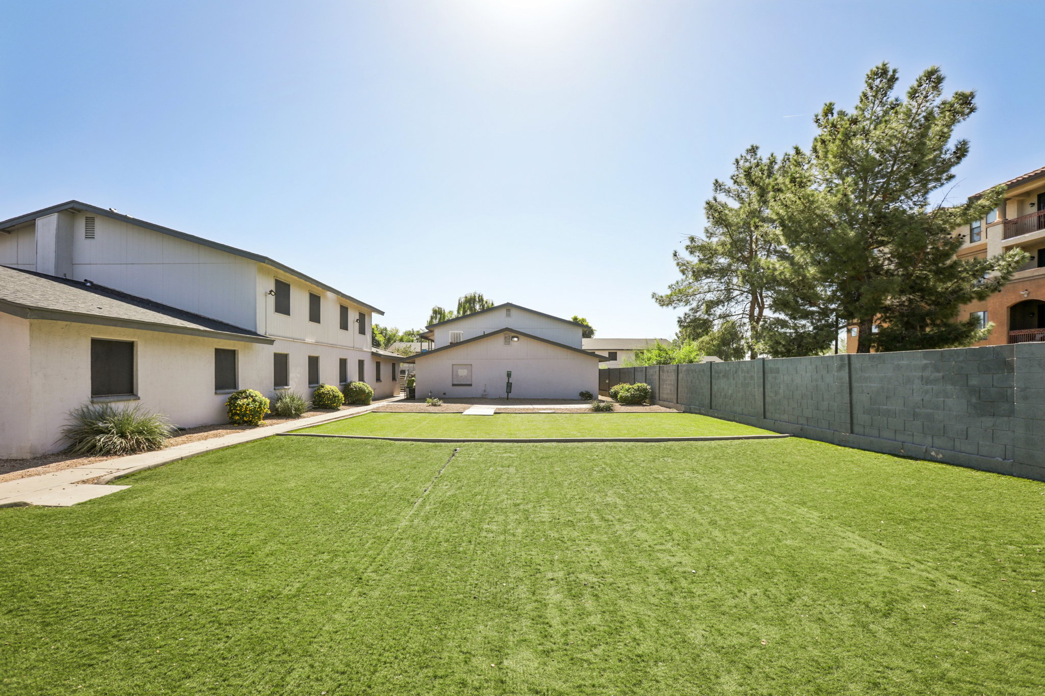Wide view of courtyard greenery
