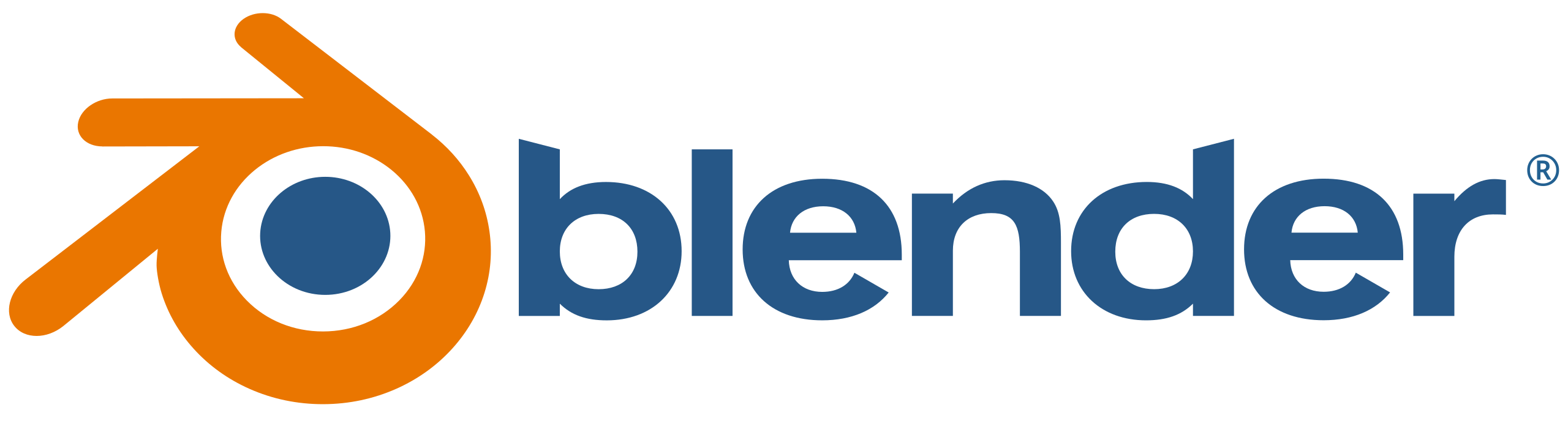 Blender software logo featuring an abstract orange swirl with a blue circle and the word 'blender' in blue lowercase letters.
