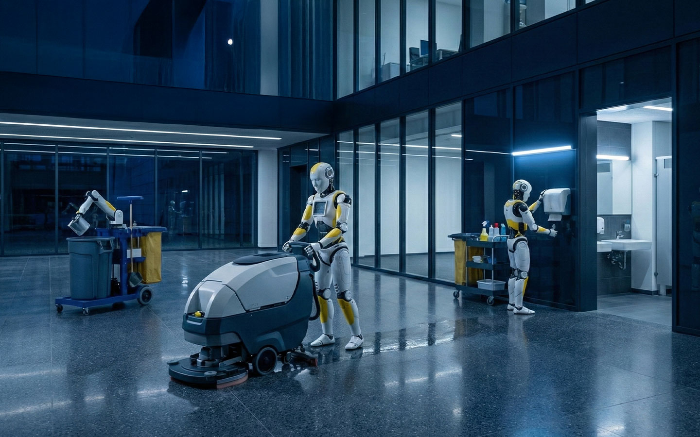 Humanoid robots working in cleaning