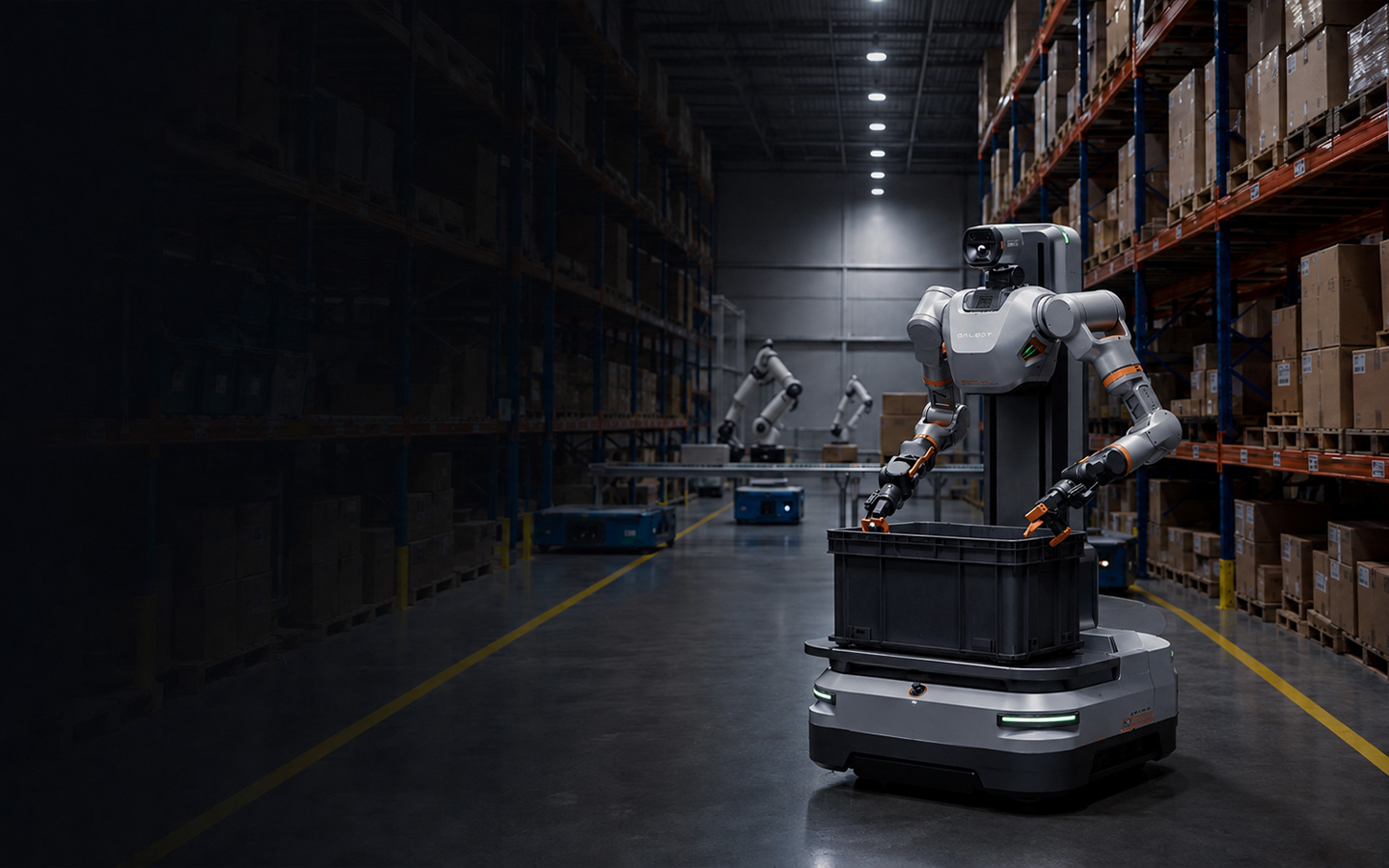 Humanoid robot working in warehouse
