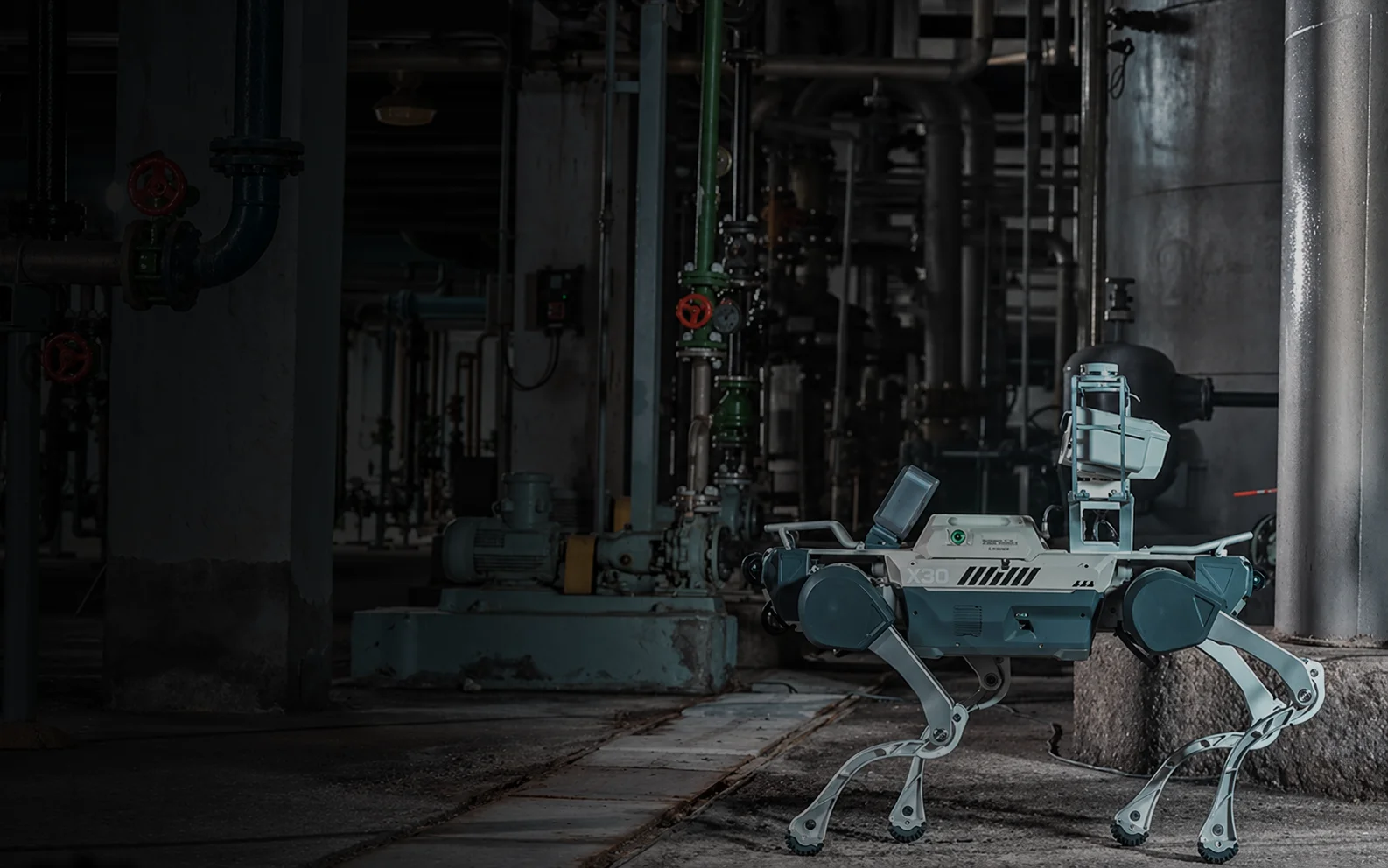 A modern quadruped robot in an industrial site