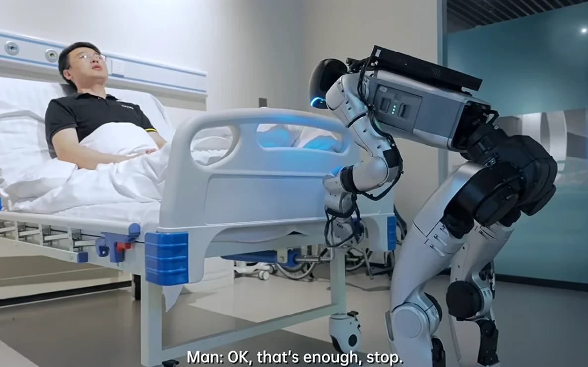 Unitree Robot with UnifoLM-OminiA-0.3 combining interactive understanding with whole-body mobile manipulation helping patients