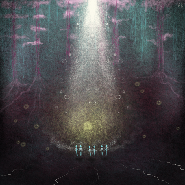 tiny sea creatures surrounding a source of light