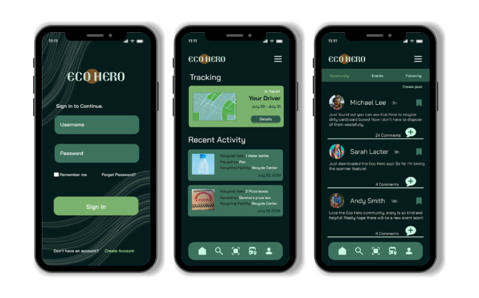 ECO HERO before revision screenshots in phone layouts 