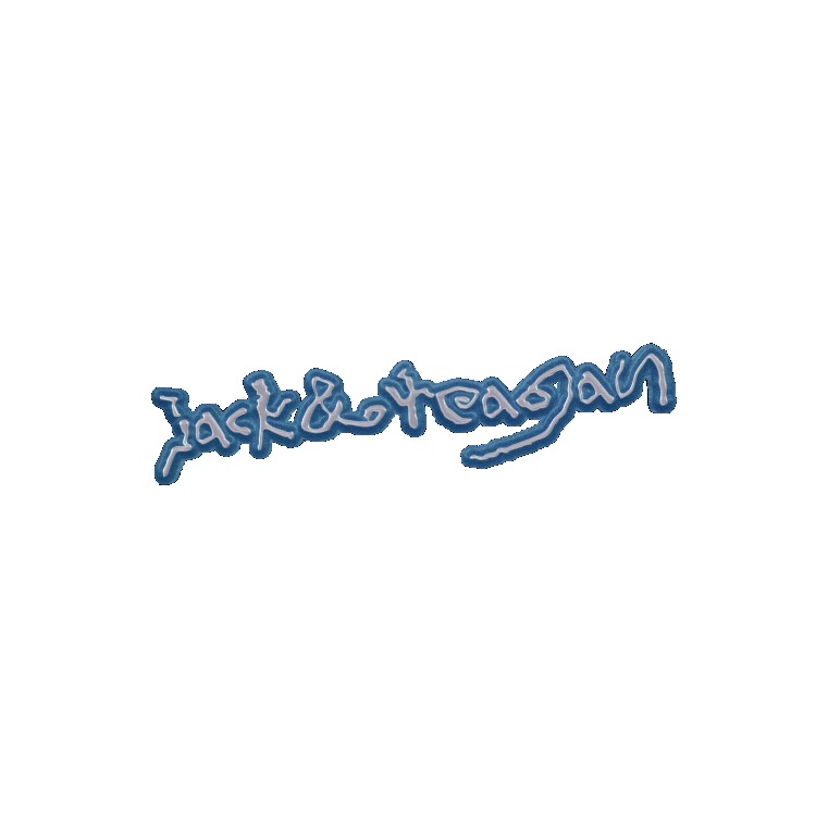 Handwritten style text reading "Jack & Teagan' in blue with a glowing outline on black background.