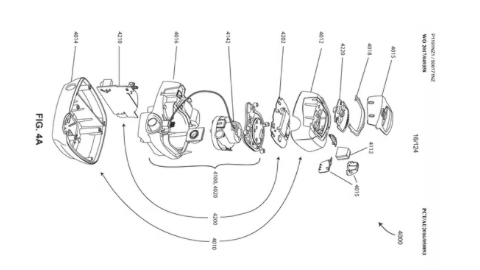 Exploded view diagram of a multi-component mechanical assembly labeled FIG. 4A with parts numbered and arranged from left to right on a white background.