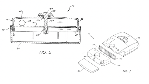 Technical drawings showing an exploded view and cross-sectional view of a mechanical or electronic device with labeled components.