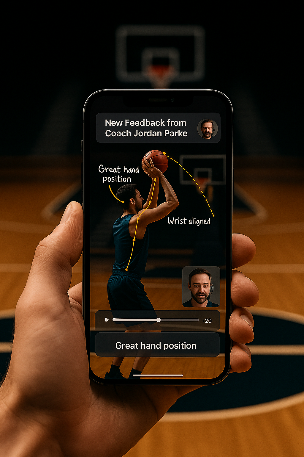 Athlete watching feedback on phone
