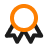 Orange award ribbon icon with two tails and two black shadow ribbons below.