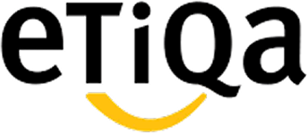 logo etiqa in black and a curved yellow arc below resembling a smile.