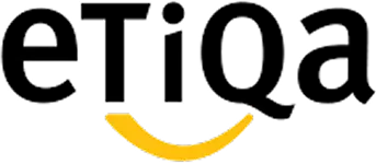 logo etiqa in black and a curved yellow arc below resembling a smile.