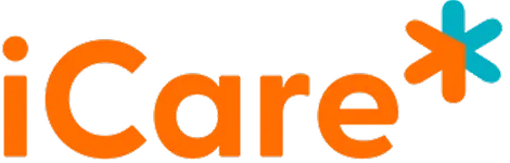 Orange text spelling 'iCare' followed by a blue and orange star-shaped symbol.