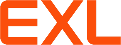 EXL company logo in bold orange letters.