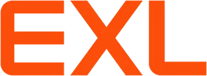 EXL company logo in bold orange letters.