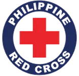 Philippine Red Cross logo featuring a red cross inside a blue circle with the organization's name.