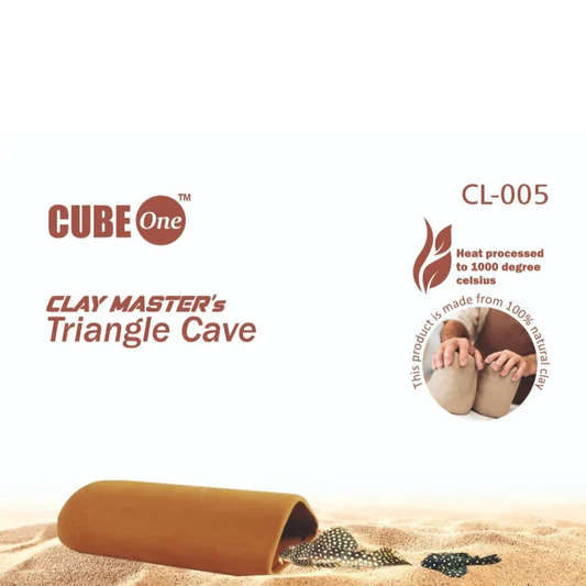 Clay Master’s Triangle Cave terracotta shelter for reptiles with sand and pebble decoration inside.