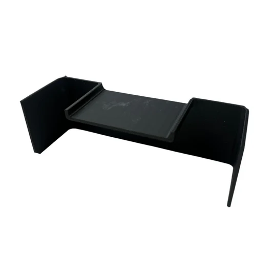 Black metal bracket with a central flat tray and two vertical side supports.