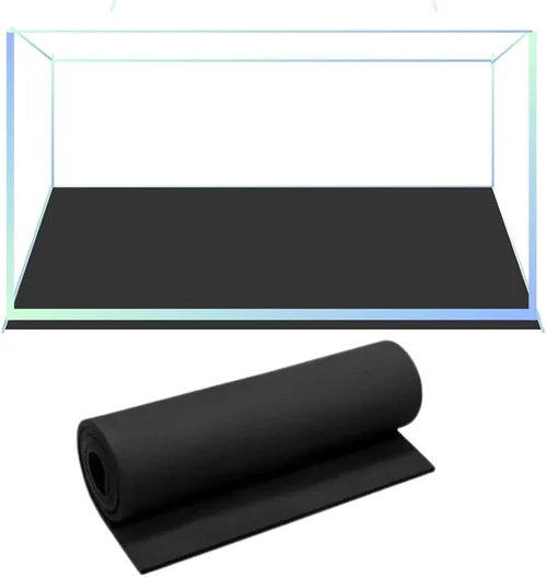 A black yoga mat shown both fully unrolled inside a transparent frame and partially rolled up below it.