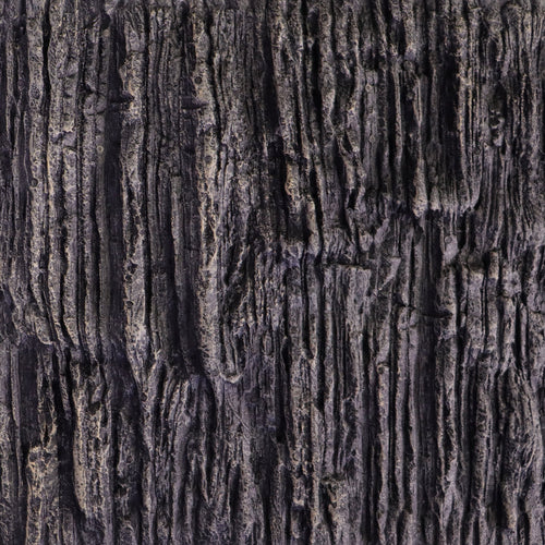 Close-up of rough, dark tree bark with deep vertical grooves and textured surface.