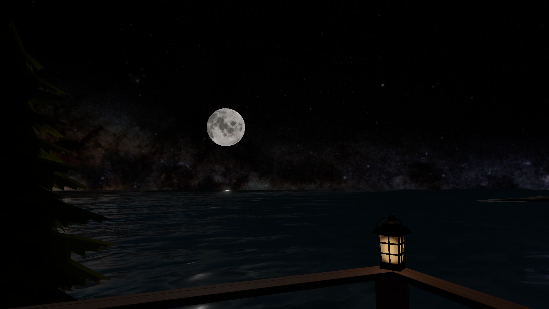 Moonlit waterfront from Cosmic Visionaires' Rec Room projects