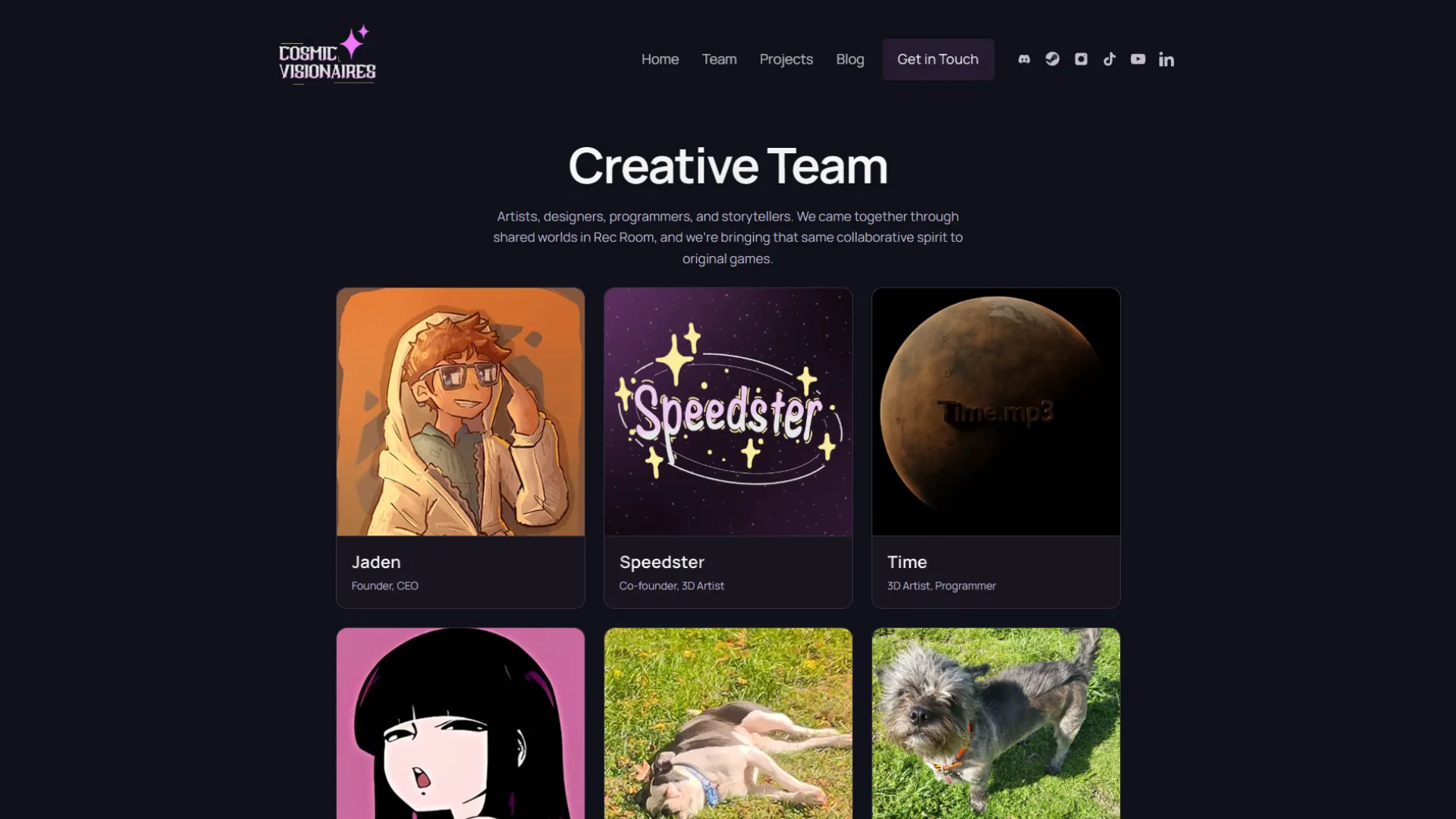 Updated Cosmic Visionaires website team page