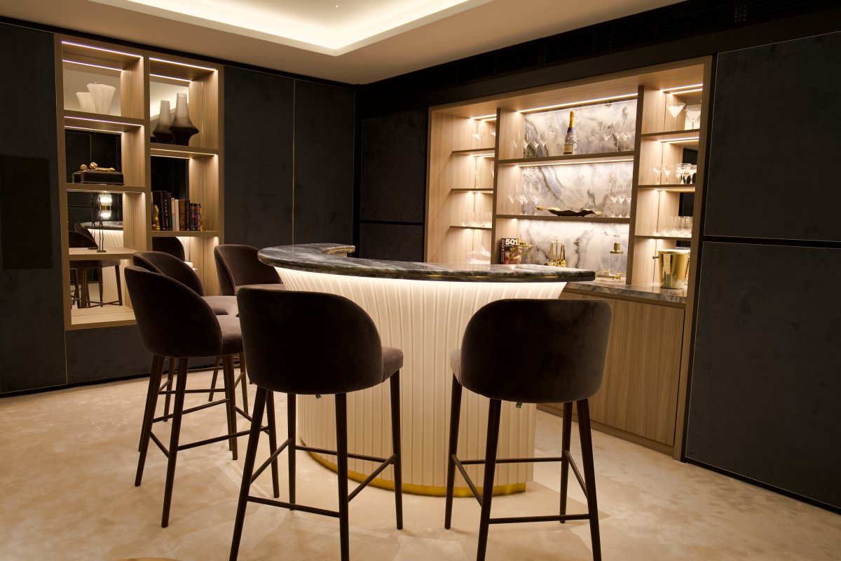 Custom basement bar in Al Barari luxury villa renovation project in Dubai