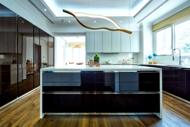 Modern luxury kitchen in Emirates Hills villa renovation Dubai
