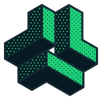 3D geometric shape composed of three interconnected green and black rectangular prisms with green dots.