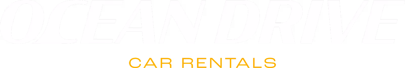 Logo with the text 'OCEAN DRIVE' in large white letters and 'CAR RENTALS' in smaller yellow letters below.