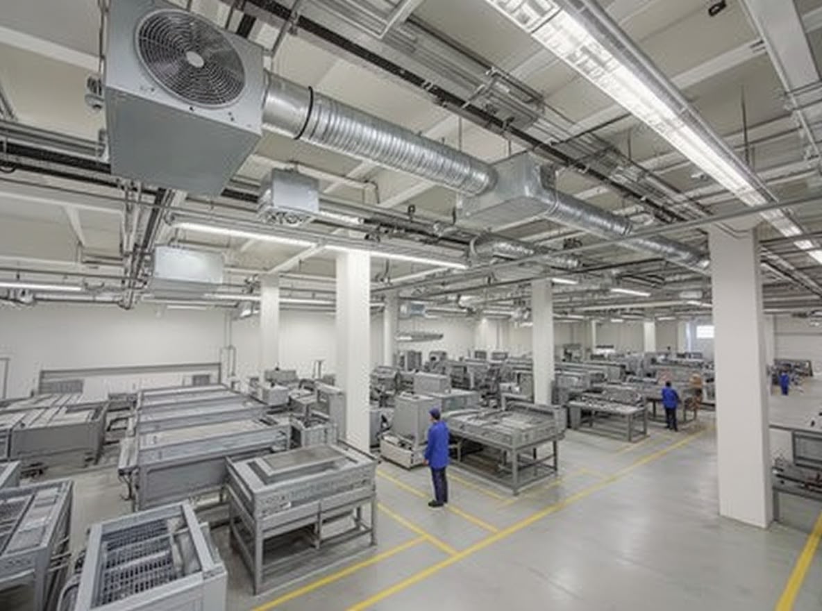 Fitness facility gym with specialized HVAC air circulation system and climate control for high-occupancy workout environments#1.4