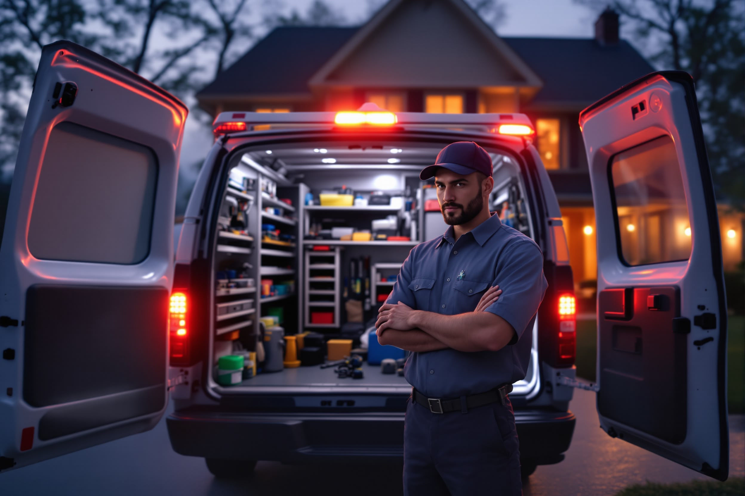 Emergency HVAC service technician responding to urgent repair call with professional tools and equipment available 24/7#1.2