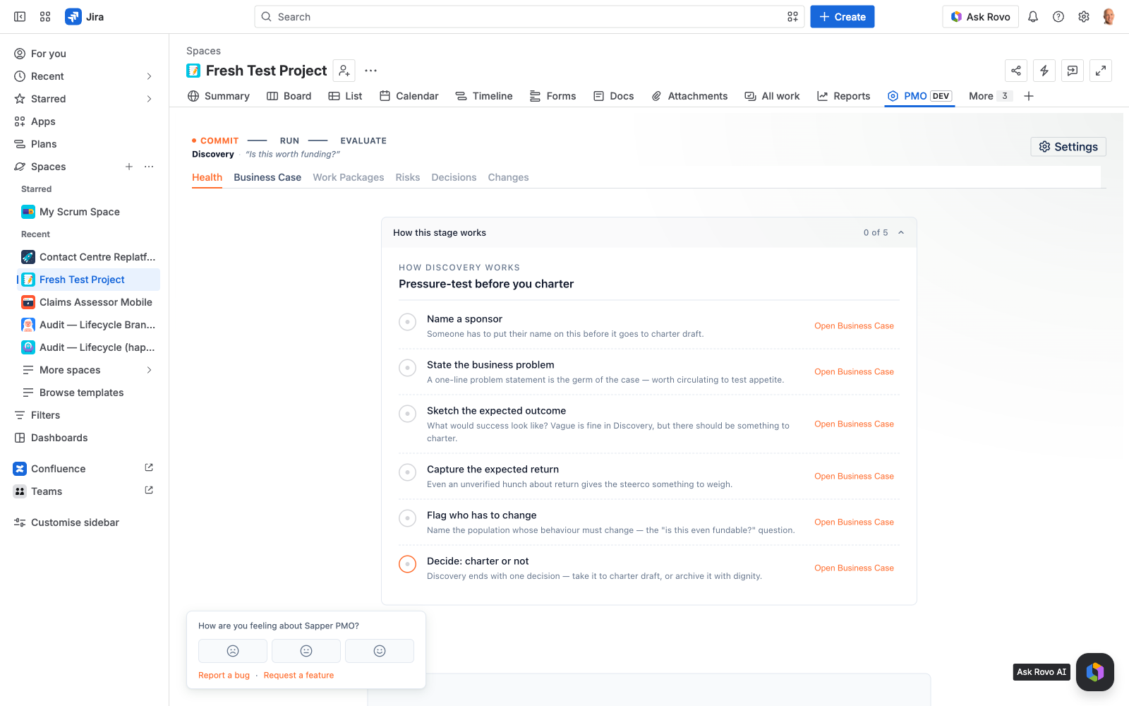 Sapper PMO — per-stage guidance