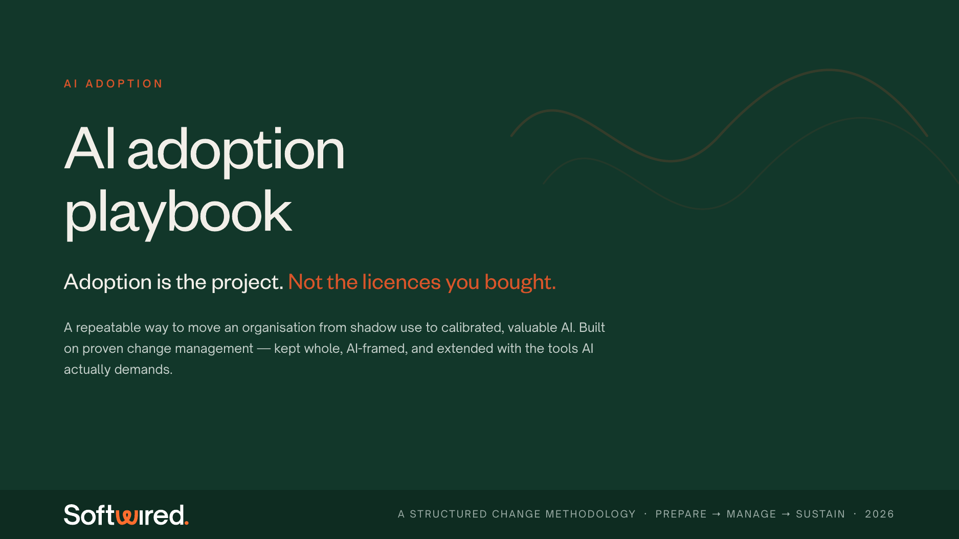 AI Adoption Playbook cover — Adoption is the project. Not the licences you bought.