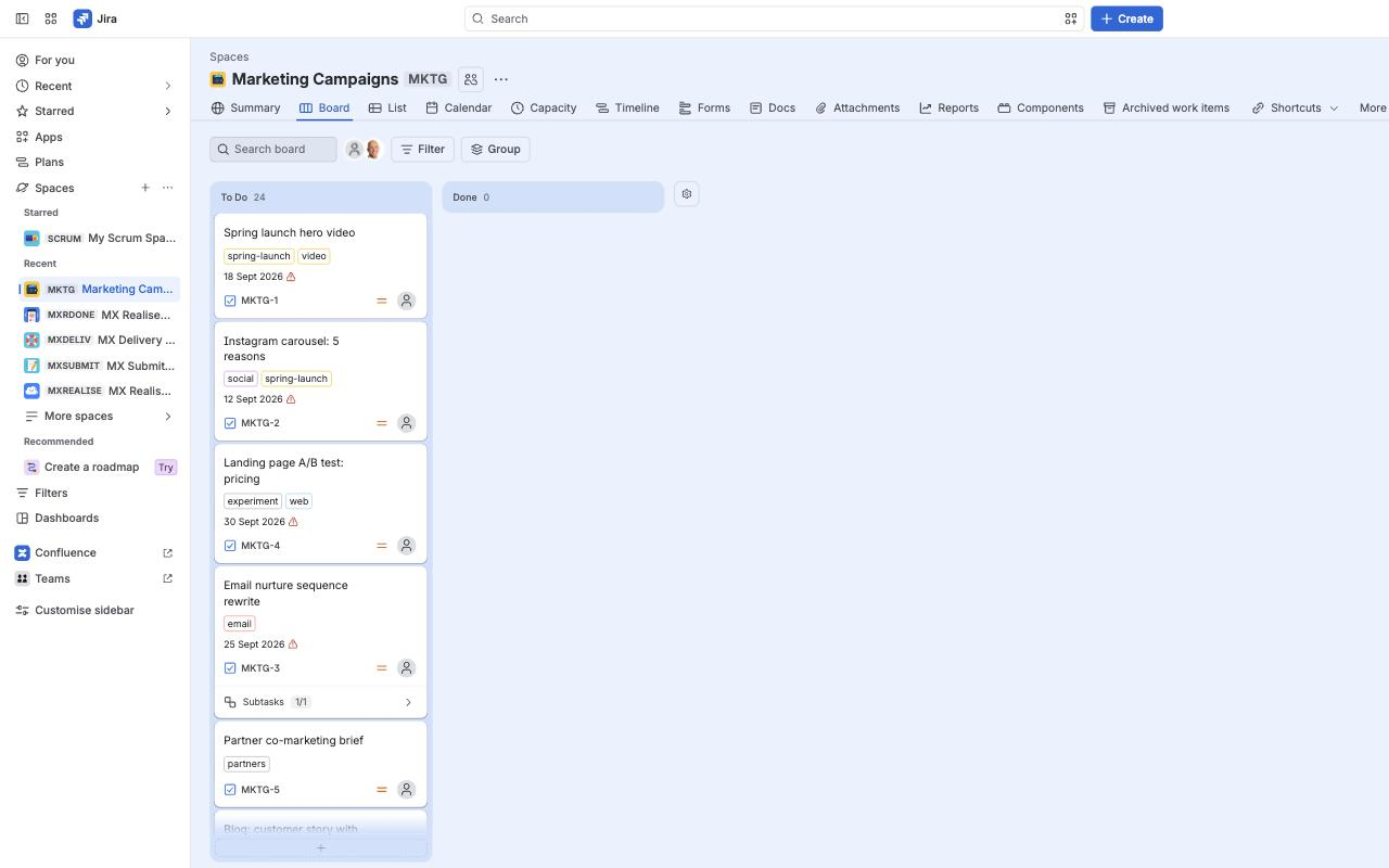 Hotkeys for Jira action palette on a Jira issue, listing commands from the keyboard
