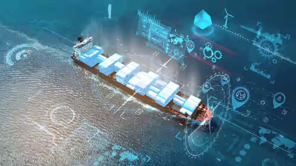 Cargo ship sailing on water.