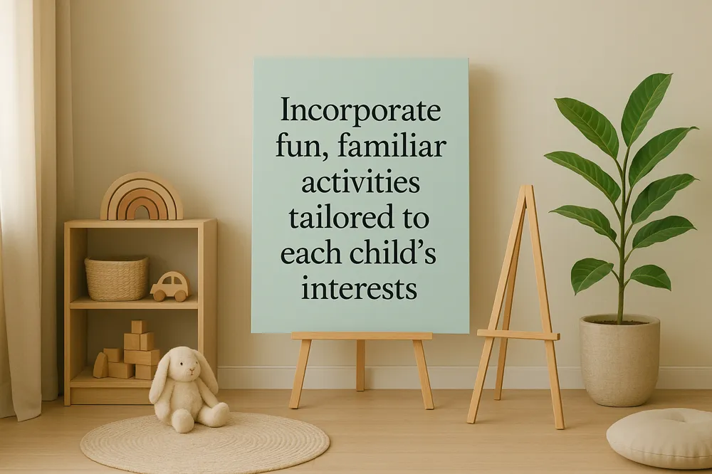 Incorporate fun, familiar activities tailored to each child's interests