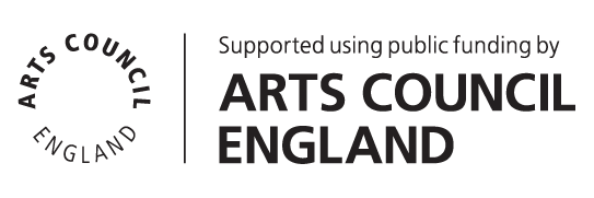 Arts Council England logo with text stating support using public funding by Arts Council England.